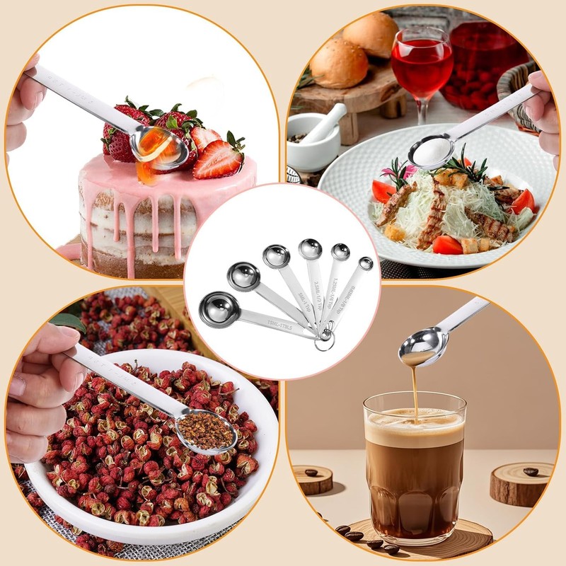 Zhenghebuy Measuring Spoons,6 Pcs Stainless Steel Measuring Sets,Scale Tablespoon for