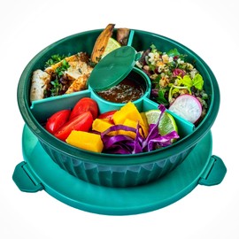 Yumbox Leakproof Poke Salad Bowl with Removable 3-Section Divider, built-in dip well and removable dip cup - 4.2 Cups Volume, Easy-Open with Triple Latches (Kale Green), KGP2023103