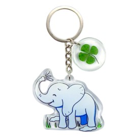 BAQDOVAVN Real Lucky Green 4 Leaf Clovers Key Ring Four Leaf Clover Keychain, Cute Lucky Elephant Keychain for Women, Resin Pendant Keychains (Elephant)