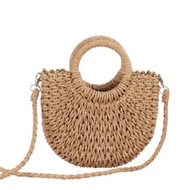 Inshere Women's Straw Beach Bag, Woven Shoulder Bag with Handbag, for Summer, brown