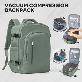HYC00 Vacuum Travel Backpack with Pump, Vacuum SealCompression Backpack, Large Travel Bag For Women Men, Durable Outdoor Hiking Sports Rucksack, AirlineApproved Carry On Backpack, Travel Essentials Traveling Bag:_Army green3730