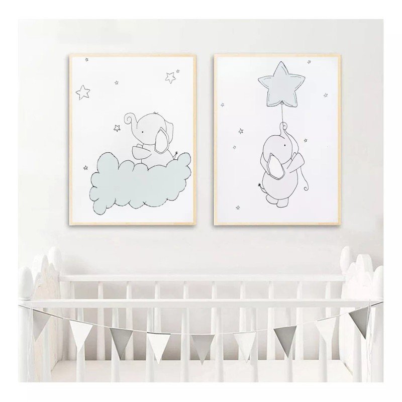 DaraBaby Kit De 3 Lienzos Decorativos Habitación De Bebés Y