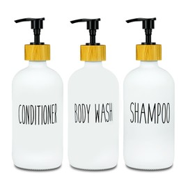 Shampoo and Conditioner Dispenser Set, Refillable Bathroom Shampoo and Conditioner Bottles, Modern Shower Soap Bottle 3-Pack with Pump and Label, Easy to Refill Shower Soap Dispenser