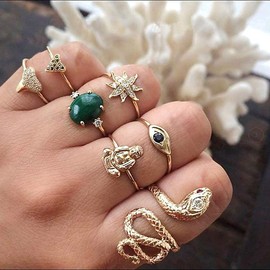Gold Boho Ring Sets Stackable Knuckle Ring Vintage Snake Finger Rings Set Stacking Joint Midi Rings Sets for Women Girls Teens (C)