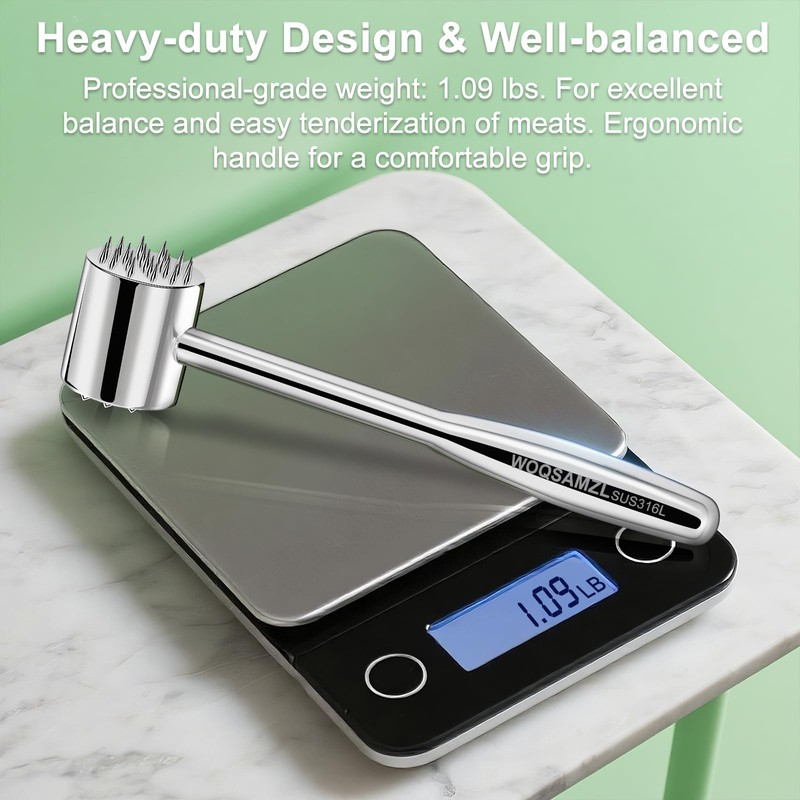 2-in-1 Heavy Duty Meat Tenderizer Hammer,Real 316L Stainless Steel Meat