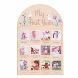 Goose First Year Photo Board - Newborn 1 to 12 Months Photo Display,Goose 1st Birthday Photo Wooden Board,One Goose Monthly Milestone Photos,Flower Leaf Goose Party Photo Board