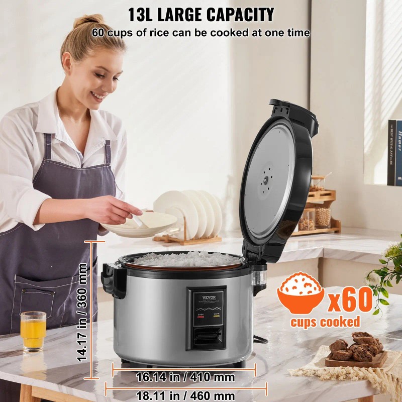 Commercial 60-Cup Rice Cooker 13.74 Qt/13 Liter Large Nonstick Inner