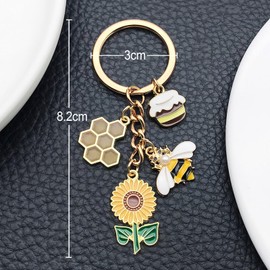 Key Ring Women's Sunflower Bee Gifts for Women Teenager Girls - Bag Pendant Key Ring Cute Bag Charms, yellow