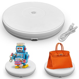 fotoconic White Electric Motorized Rotating Turntable Display Stand with LED, Type-C Cable, 10 Inch / 25cm Diameter, 20 Lbs Centric Loading for Shop Display