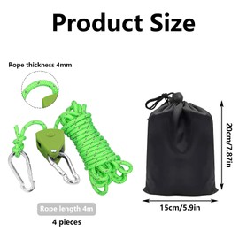 4 x 4 mm Adjustable Rope Ratchet with Rope Tensioner, 4 m Adjustable Nylon Guy Ropes Camping, Rope Ratchet with Hooks, Ratchet Rope Pull Ratchet for Hangers, Plant Lamps, Tents
