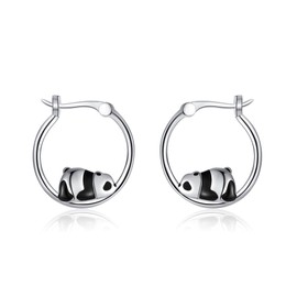 Panda Hoop Earrings 925 Sterling Silver Cute Animal Hoop Earring Hypoallergenic Jewelry for Women