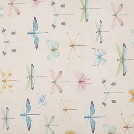 Kt KILOtela Digital Printed Canvas Fabric - Half Panama 100% Organic Cotton Oeko-Tex Standard 100 - Width 280 cm - Choice of Length 50 to 50 cm | Hanoi, Dragonflies, Butterflies - Pink, Multicoloured