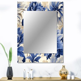 DesignQ Serene Nomad Dreams II Floral Wall Mirror, Printed Beige Wall Mirror, Bohemian Bathroom Wall Mirror, Decorative Floral Mirror - 30x40 Inches