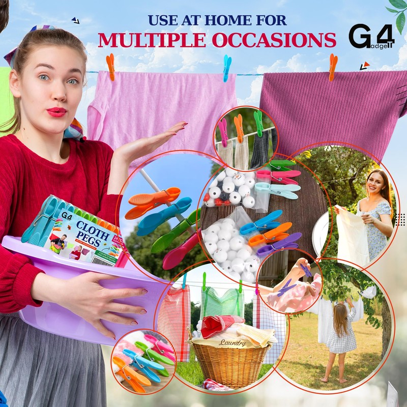 G4GADGET Clothes Pegs 24 Pack, Strong Grip Pegs for Washing