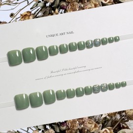 Nail Tip, 24 Pieces, Foot Thumb Nail Seal, Foot False Nail, Green, Nail Tip, Foot Nail, Cat Eye, For Autumn & Winter, Spring, Summer, Daily Life, Gel Nail Tip, Summer Nail, Summer, Wedding, Coming of