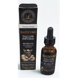LAMONICA'S NATURALS HARDCORE TALLOW INFUSED Beard Oil – Organic Sandalwood + USDA Organic Vanilla for the Smooth operator! | Beard Softener for Men | Jojoba & Coconut Oil | Veteran-Owned |