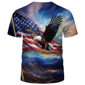 WHNBCW Funny American Flag Eagle T Shirt USA Bald Eagle Graphic Shirt,Blue,XL