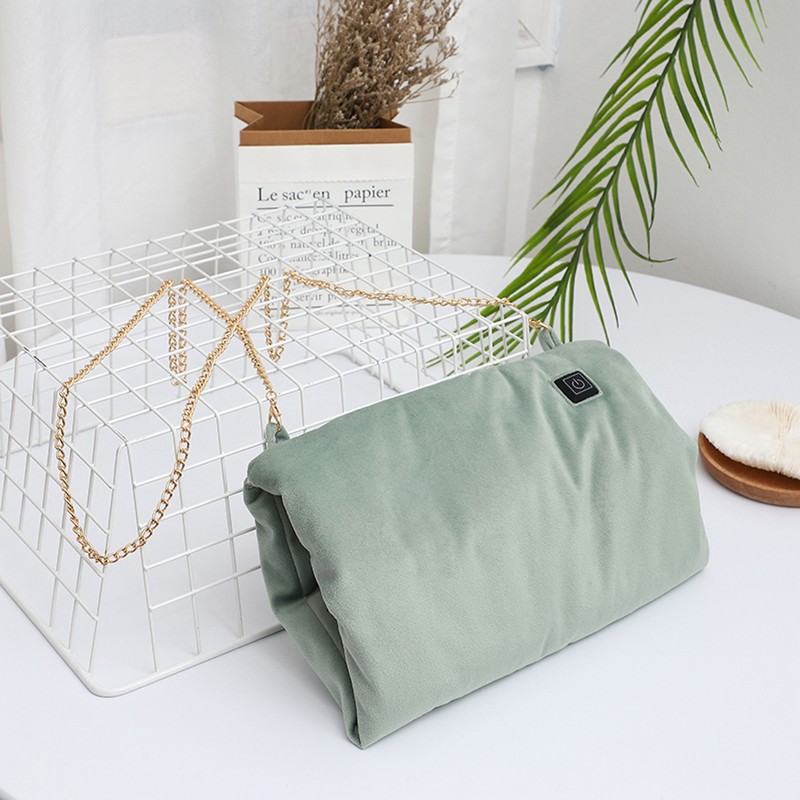 Electric Heating Pouch Green Velvet Heated Hand Warmer Pouch for