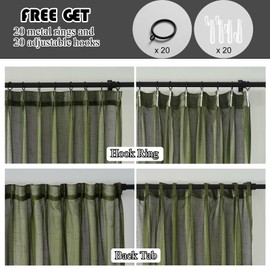 Ftinala Olive Green 90 Inch Curtains 2 Panels Custom Long, Thin Textured Pinch Pleated Sheer Curtain, See Through Drapes for Living Room, Dark Moss Window Treatments with Rings & Hooks & Back Tab
