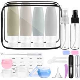 Juego De Botellas De Viaje De 21 Piezas, Botellas De Viaje De Silicona De 306090 Ml Con Bolsa Transparente, Contenedores De Viaje Recargables a...    