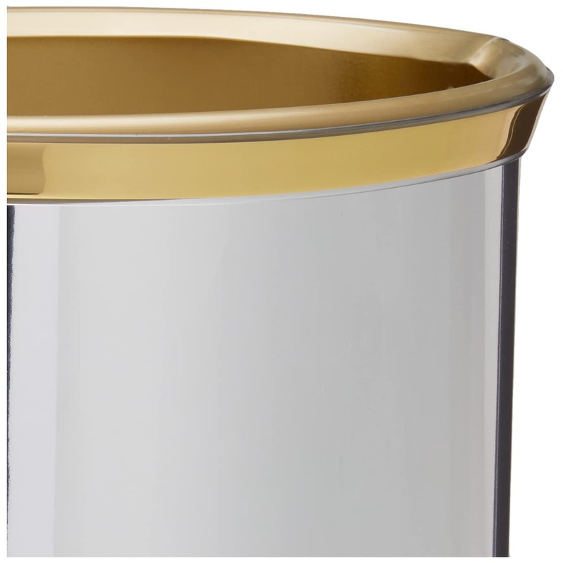 Kraftware Mylar Polished Chrome/Brass Waste Basket with 3/4-Inch Polished Brass