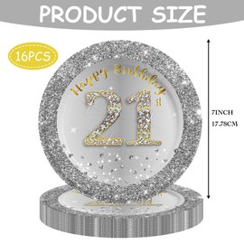 21st Party Plates 7 inch Silver Gold,21st Birthday Paper Plates Silver 16Pcs,21st Silver Gold Birthday Party Paper Tableware Set for Him Her Birthday Gifts,21st Men Women Birthday Party Decorations