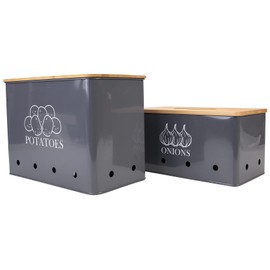 Gdfjiy Potato Onion Kitchen Storage Canisters,Storage Bin For Kitchen 2 Pack Set,potatoe, Potato Storage Box，storage And Long Shelf Life With Aerating Tin Storage Holes-gray