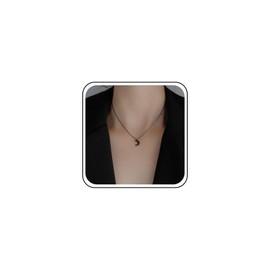 Cimenexe Bohemian Onyx Moon Choker Necklace Black Crescent Moon Pendant Necklace Black Crystal Crescent Moon Collar Necklace CZ Paved Moon Chain Necklace Jewellery for Women, Zinc, No Gemstone
