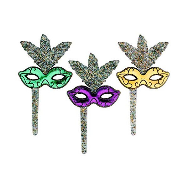 Mardi Gras Glitter Mask Cupcake Picks - 24 pc