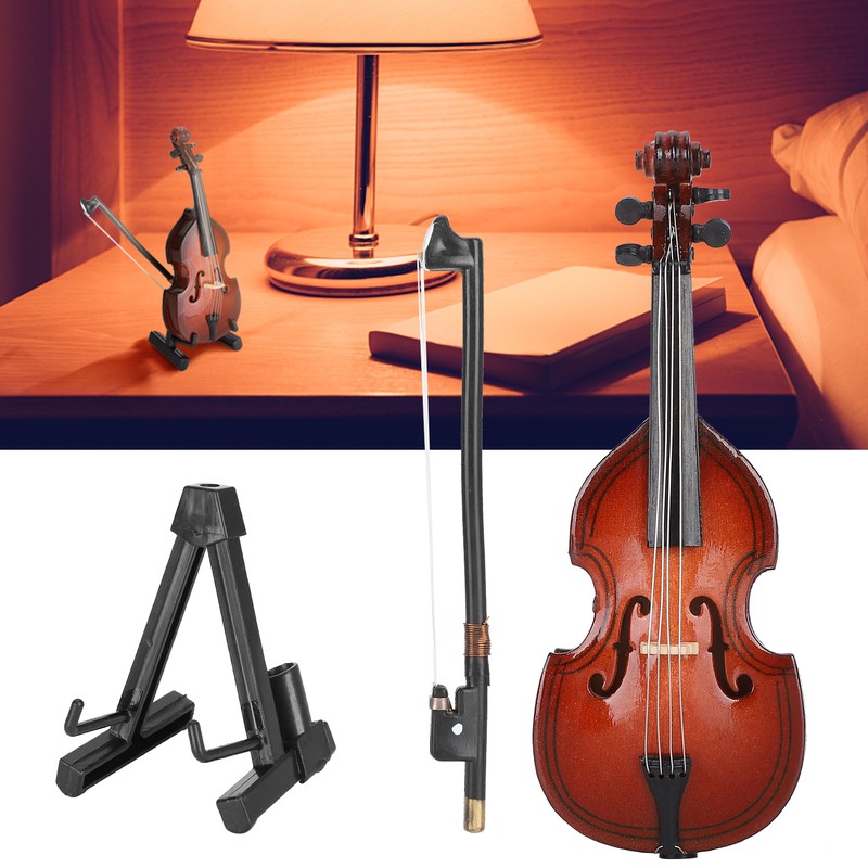 Mini Bass Ornaments Wooden Small Musical Instrument Model Home Decoration