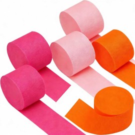 Hot Pink Orange and Pink Crepe Paper Streamers 6pcs, Durable and Non Fading Craft Paper, Used for Birthday Party, Festive Decorations With a Total Length of 492 Feet(1.8 inches x 82 feet/roll)