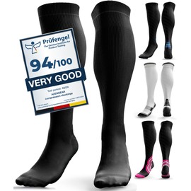 aZengear Compression Socks for Men, Women (20-30 mmHg) Anti DVT Calf Support Stockings, Flight Travel, Swollen Legs, Varicose Veins, Running, Sport, Nurses, Shin Splints, Pregnancy (SM, Black)