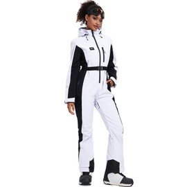 YEEFINE Women's Ski Suit One Piece Jumpsuits Snowsuits Waterproof Snowboard Suit Winter Outdoor Ski Jacket and Pants Jumpsuits(White, S)