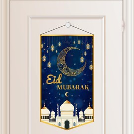 Eid Al-Adha Eid Mubarak Door Sign, Ramadan Kareem Door Hanging Eid Mubarak Door Banner Welcome Ramadan Door Decor Party Decorations for Eid Mubarak Hajj Party Supplies