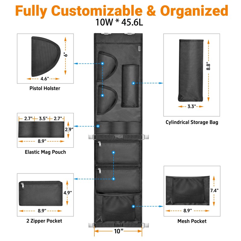INKUITEN Gun Safe Door Organizer,Gun Safe Door Panel Organizer with
