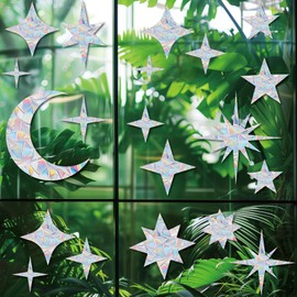 HSYTEK Prism Window Sticker, 21 Stars and Moons Prisms Window Stickers, Window Decoration, Window Film, Colourful, Rainbow Foil Window, Suncatcher Iridescent Colour Window Sticker