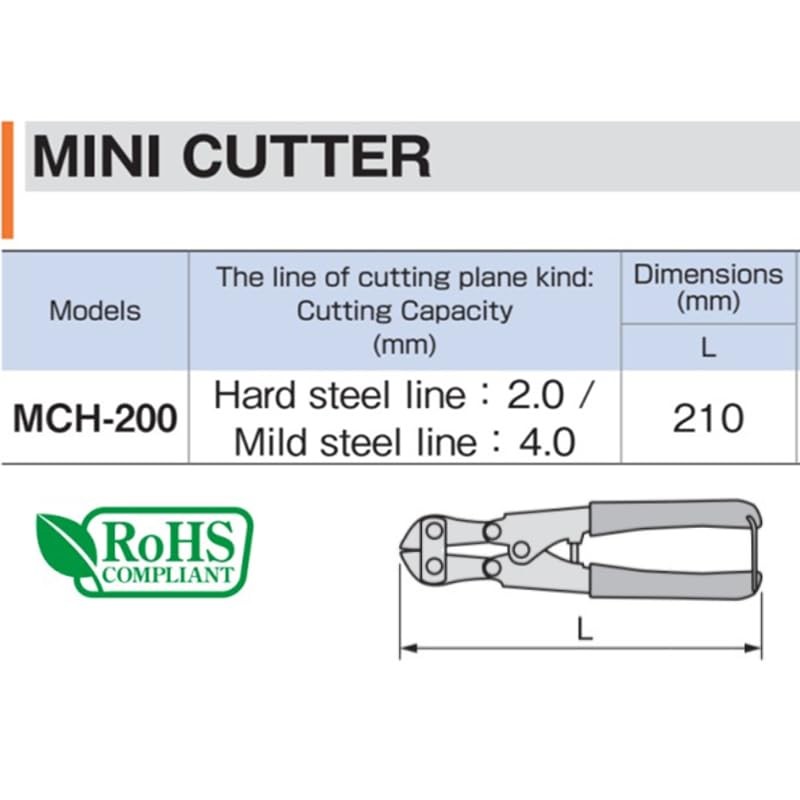 Tone MCH-200 Mini Cutter, Black, Total Length 8.3 inches (210