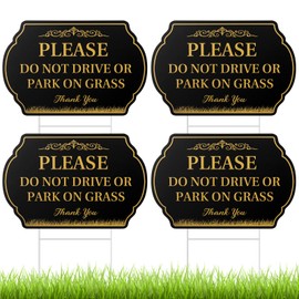 Soaoo 4 Pcs Please Do Not Drive or Park on Grass Yard Sign 8 x 12 Inch Double Sided Waterproof No Parking on Grass Sign with H Stake Keep Off Grass Sign Stay Off Grass Signs for Yard