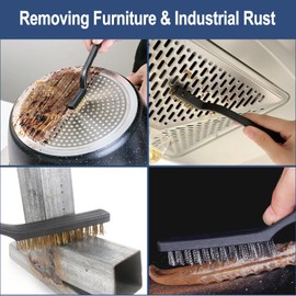 6 Piece Wire Brush Set, Steel Brush, Brass Brush & Nylon Brush, for Cleaning Rust, Dirt and Welding Slags, 3 Large and 3 Small