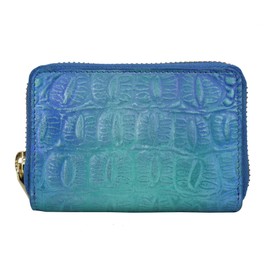 Anuschka Women’s Original Hand-Painted Leather Accordion Style Credit and Business Card Holder, Croco Embossed Peacock