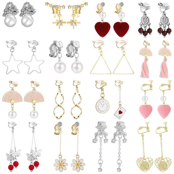 NEWITIN 16 Pairs Clip On Earrings for Women Dangle Drop