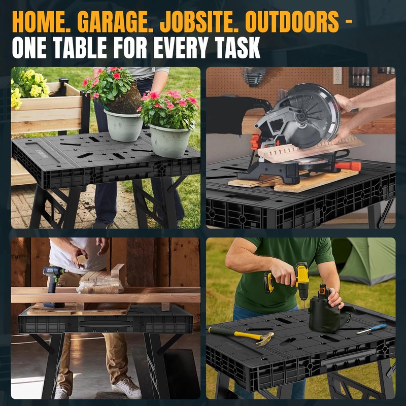 Express Folding Worktable, Easy Setup Portable Folding Workbench, 34" W