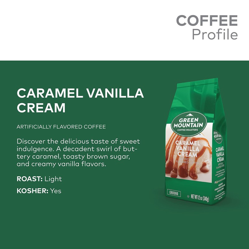 Green Mountain Coffee Roasters, Caramel Vanilla Cream, Ground Flavored Coffee,
