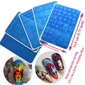 French Nails Stamp Nail Stencils Set, 5 Star Moon Flowers Nail Stamp Stencils Geometry Lines Nail Stamping Plate Nail Stencil Stamp Snake Stamp Stencils for Nails Stamping Set