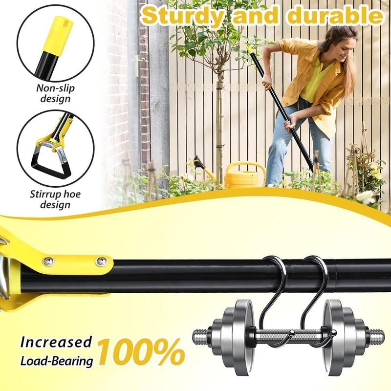 Ihomepark Adjustable Heavy-Duty Long-Handle Garden Hoe: Black Scuffle Hula Hoe