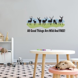 Design With Vinyl All Good Things are Wild and Free Forest Wall Decal Mountain Landscape with Deers Bedroom Wall Sticker Removable - Size: 30 Inch x 15 Inch