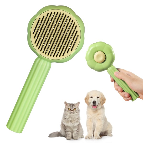 METREE Cat Hair Brush, Self Cleaning Pet Slicker Brush with