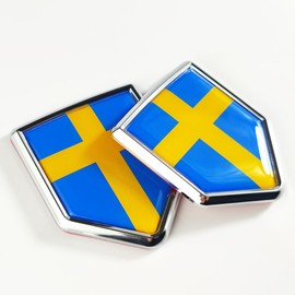 Newperlite Sweden Flag Decal Sticker Car Emblem Swedish Flag Car Decoration Accessories Chrome Shield for Truck Vehicles Cars, 2 Pack