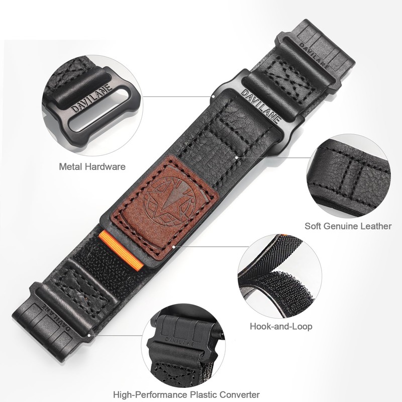 DAVILANE 22mm Leather Tactical Watch Band, Military Quick Fit Strap