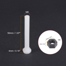 sourcing map Nylon Hex Head Screw and Nut Assortment M6x50mm Thread Hexagonal Bolt, Black White 10 Set